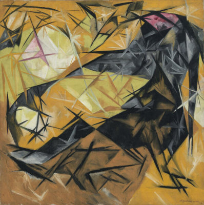 Natalia Goncharova - Cats (rayist percep.[tion] in rose, black, and yellow), 1913
